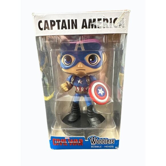 Funko Marvel Wobblers Captain America Figure Bobble Head Cake Topper Collectible - Picture 1 of 12